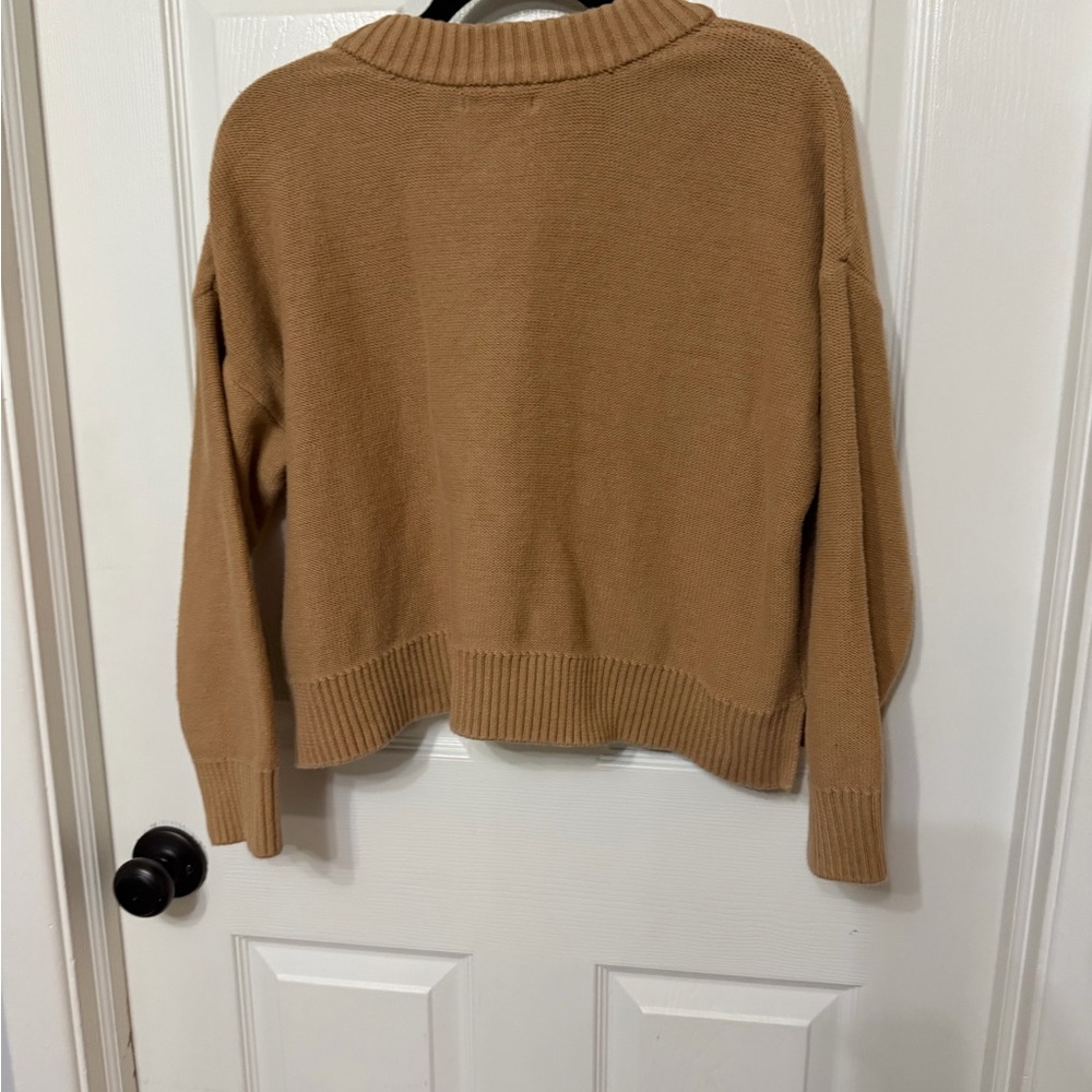 Quince 100% Organic Cotton Cardigan in Camel tan size large - Picture 6 of 7